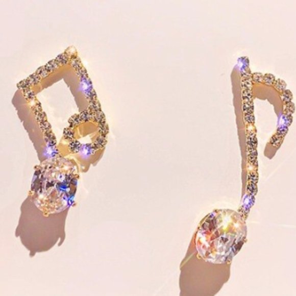 Music Notes Earrings in Gold Zinc Alloy & Crystals.  Beam Quaver, 8th Notes - Picture 8 of 13